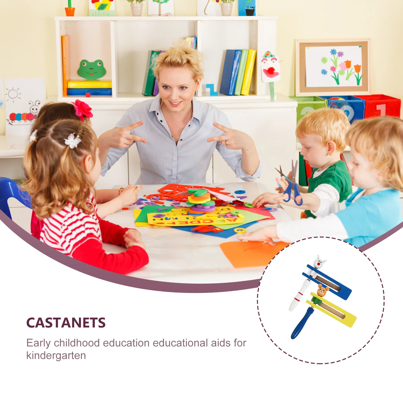 2 ชิ้น Birch Castanets เด็กของเล่นดนตรีเครื่องดนตรีเรียบปลอดภัยเสียงตลกการศึกษาของเล่นอนุบาล