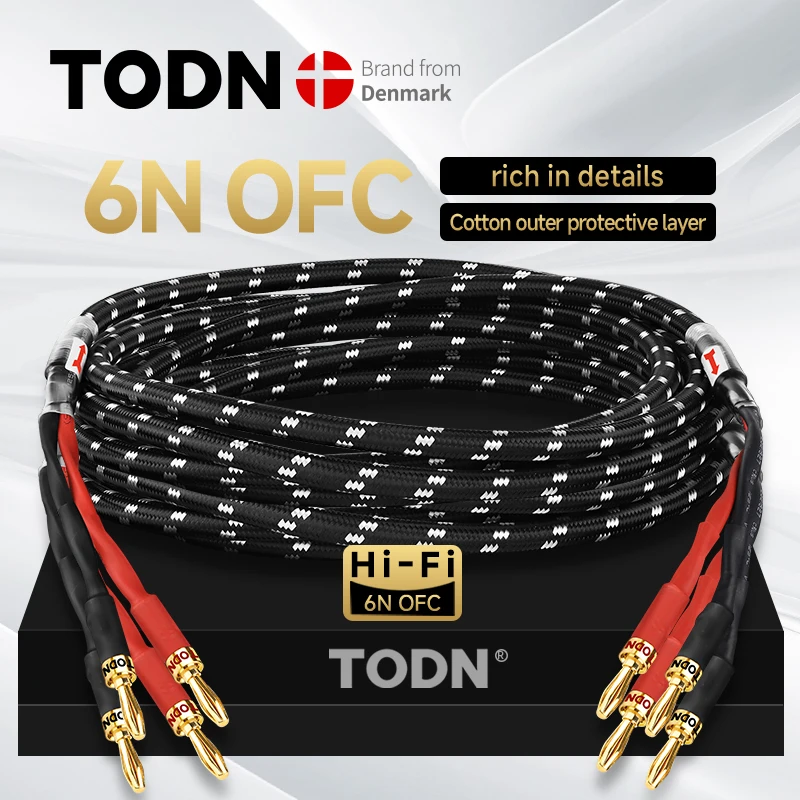 TODN 1 Paar High-End-Stereo-Lautsprecherkabel, hochreines 6N-Sauerstofffreikupfer, Bananen-/Y-/Pin-Stecker, vergoldeter Stecker für Verstärker, DAC, TV