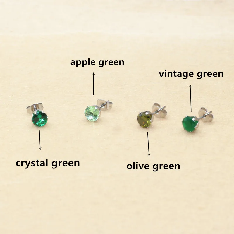 Brief Vintage Style 6mm Green Stone Stud Earrings Jewelry With 316 L Stainless Steel For Unisex Anti Allergy