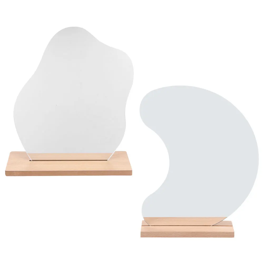 2 stuks make-upspiegels frameloze desktopspiegels houten standaard stabiele basis kaptafelspiegel voor slaapkamer make-up gebruik