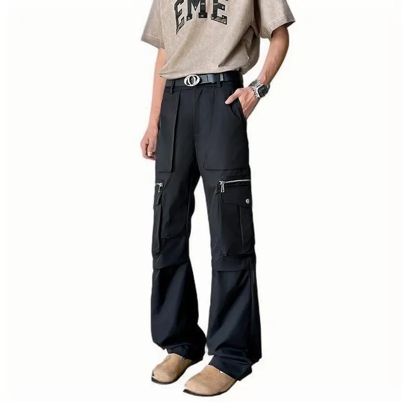 NF&ZG American high street vibe pants functional style multi-pocket overalls men's narrow version slim flared pants