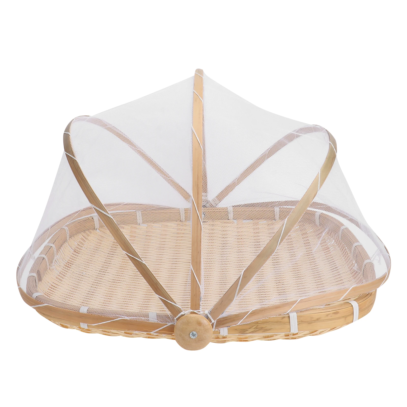 

Bamboo Fruit Basket Detachable Storage Hand Woven Cover Serving Container Food Tent Bug Proof Hygienic Large Capacity Kitchen