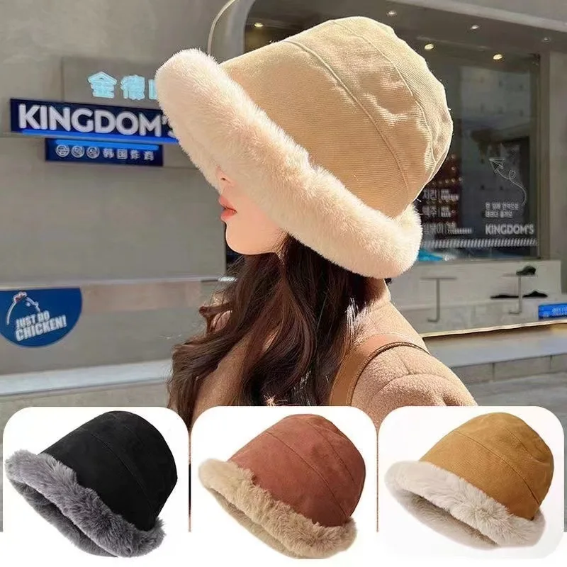 

Autumn Winter Plush Mongolian Bucket Hat Women Men Windproof Warm Hat Northern Ethnic Thick Warm Fisherman Ear Protection Basin