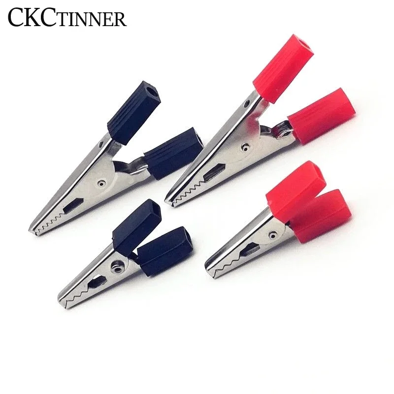 10pcs Test Metal Alligator Clip Plastic Handle Cable Lead Test Charging Clamp Metal Crocodile Clamp Length 50mm 35mm