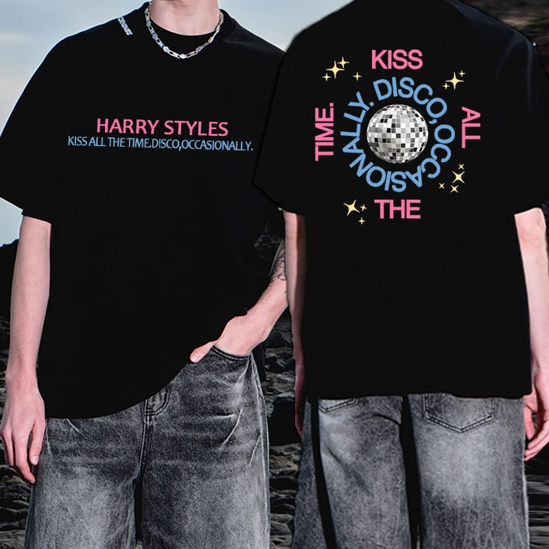 

Hot Singer Harry Style Printed Album "Kiss All The Time" print short sleeve T-shirt Unisex Cotton T shirts Men Women Casual Tops