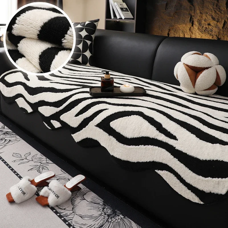Irregular-Shaped Cotton Fleece Sofa Cushion Winter Plush Seat Cushions Leopard Print Comfor Soft Sofa Cover Single Chip Type