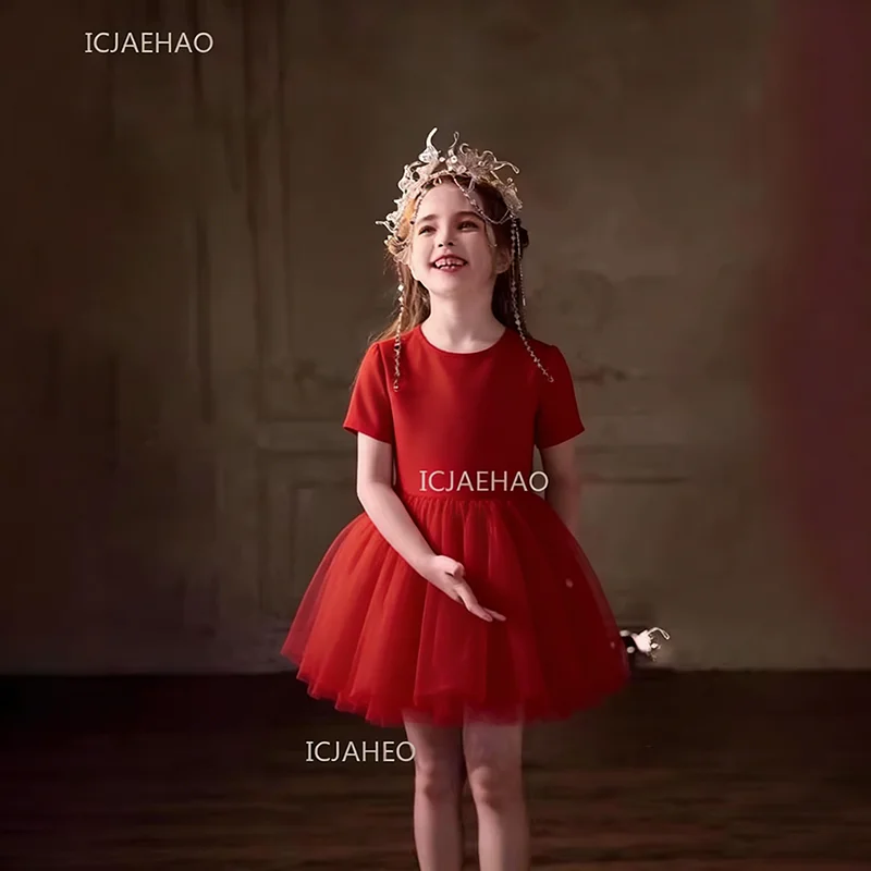 Girl Princess Dress Party White Children Princess  Recital HostGown Pageant Formal Birthday Clothes Pageant Performance Evening
