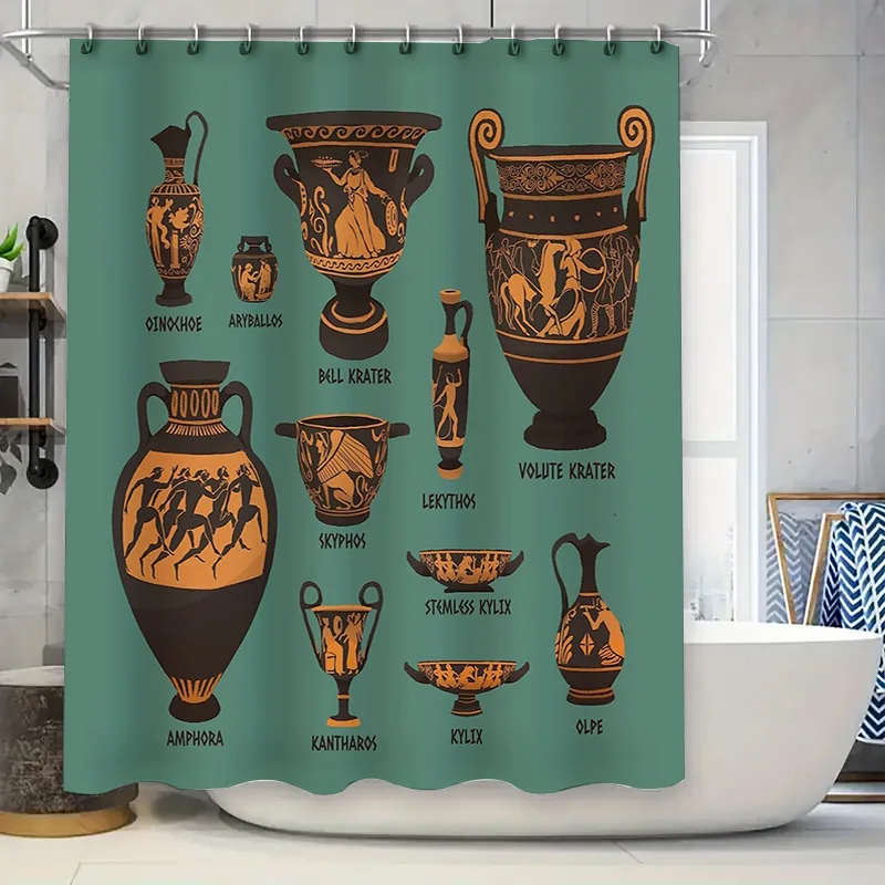

Greek Mythology Shower Curtain Ancient Pottery Pattern Washroom Decor Vintage Tapestry Bathroom Art Home Decor Backdrop