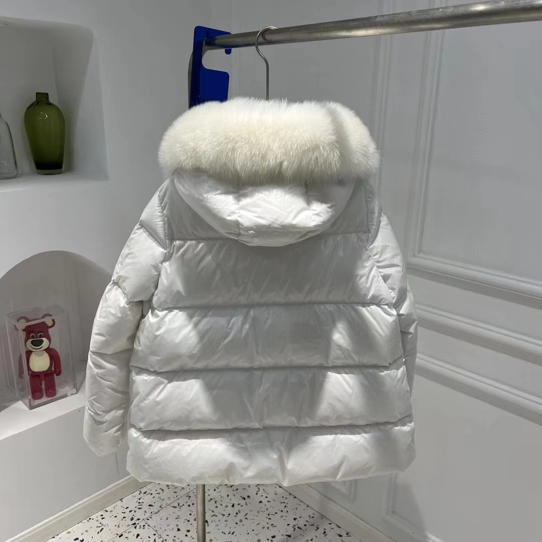 Parka à capuche en duvet de canard blanc pour femme, col en fourrure de renard véritable, veste de créateur, manteau d'hiver, nouveau