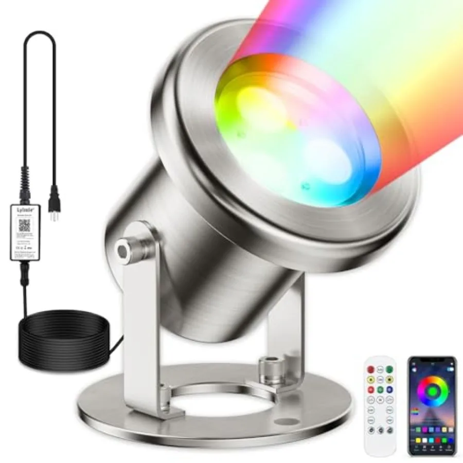 

LED Pond Lights with APP Control 6W SS316 Stainless Steel RGB Underwater Fountain Light with 12V Transformer IP68 Waterproof Ou