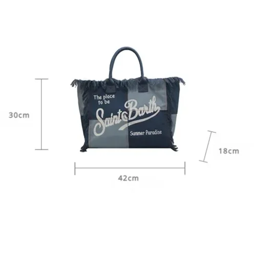 Sac fourre-tout en denim imprimé avec pompon lettre, sac de créateur de luxe, toile, grande capacité, simple, commpiedmont, étudiant, initié à la plage, nouveau, 2024