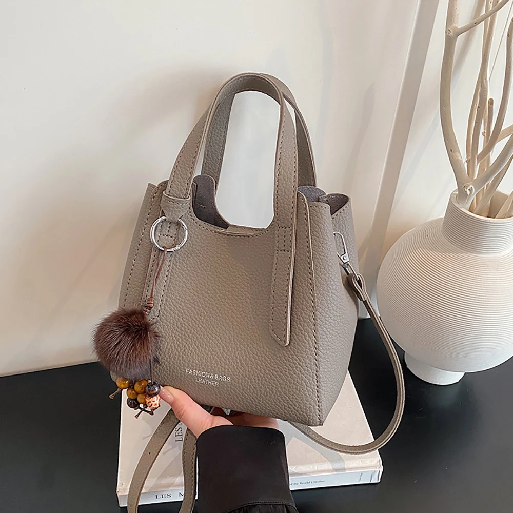 

Корейская модная текстурированная сумка из мягкой искусственной кожи, женская шикарная однотонная сумка-ведро, универсальная сумка через плечо для повседневных поездок