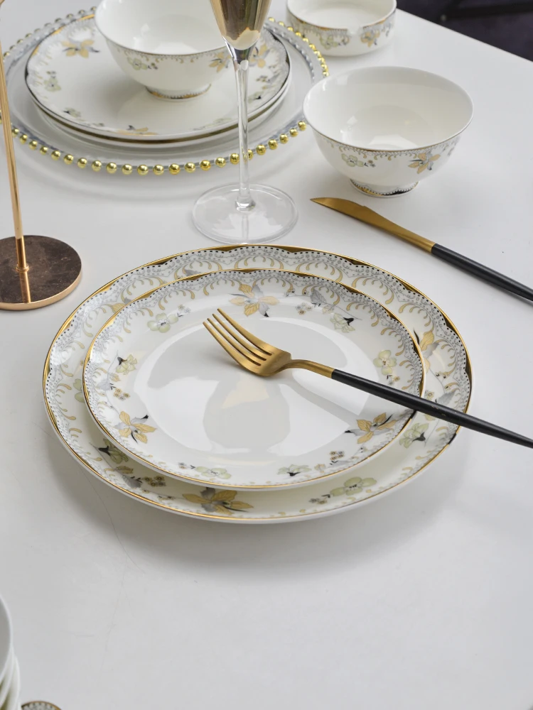 

Free combination of delicate high-end bowls and plates, light luxury high-grade bone porcelain bowl and plate set, tableware