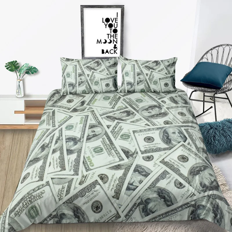 Imagem -03 - Modern Bedding Conjunto Dólar Motif Impresso Duvet Cover Vivid Comforter Cover Peças Dinheiro Matemática Padrão Engraçado Soft Bed Set 3d