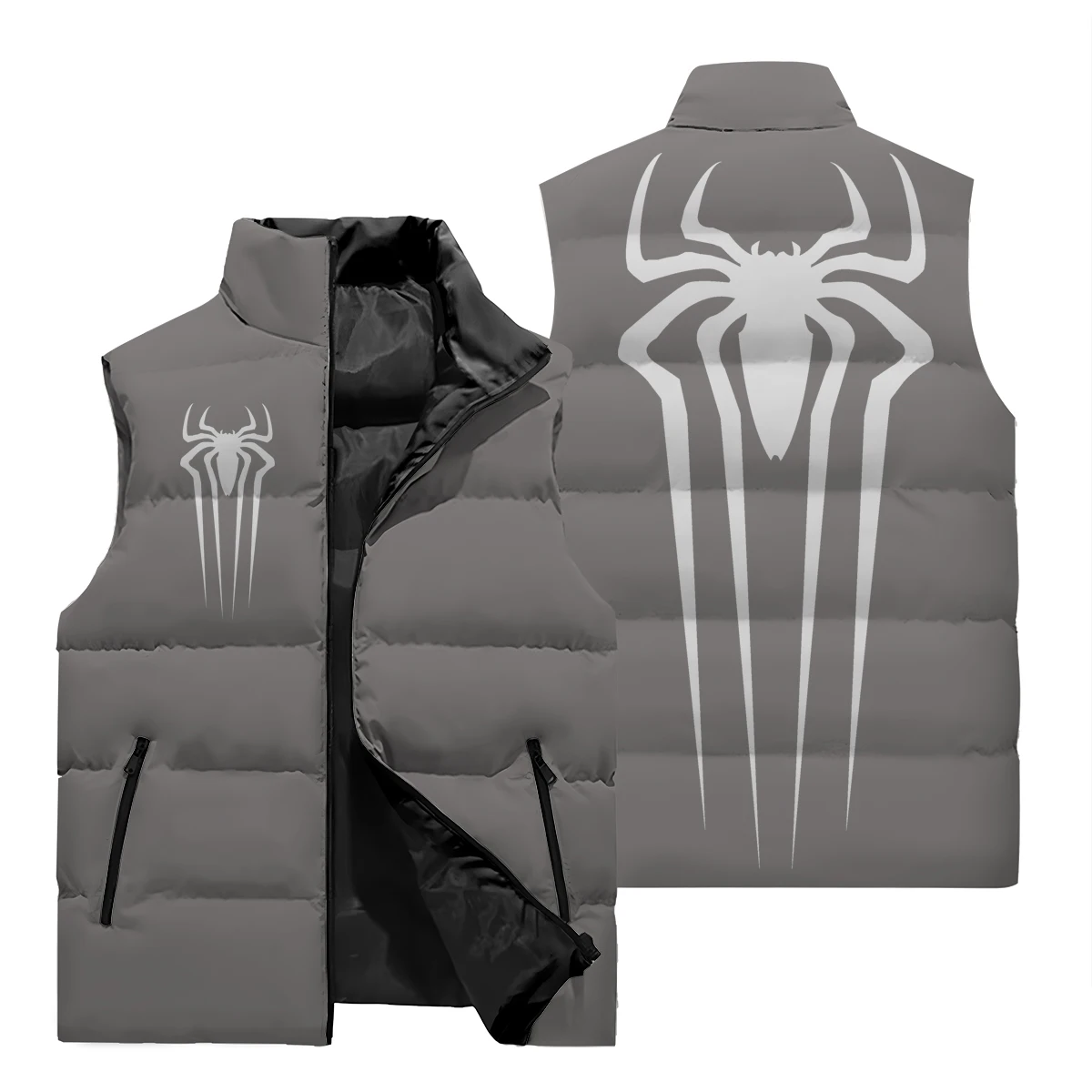 Spider Pattern Street Vest Y2k3D Printed Oversized Jacket Sports Shirt Men's Puck Clothing Set Men's Sleeveless Down Jacket