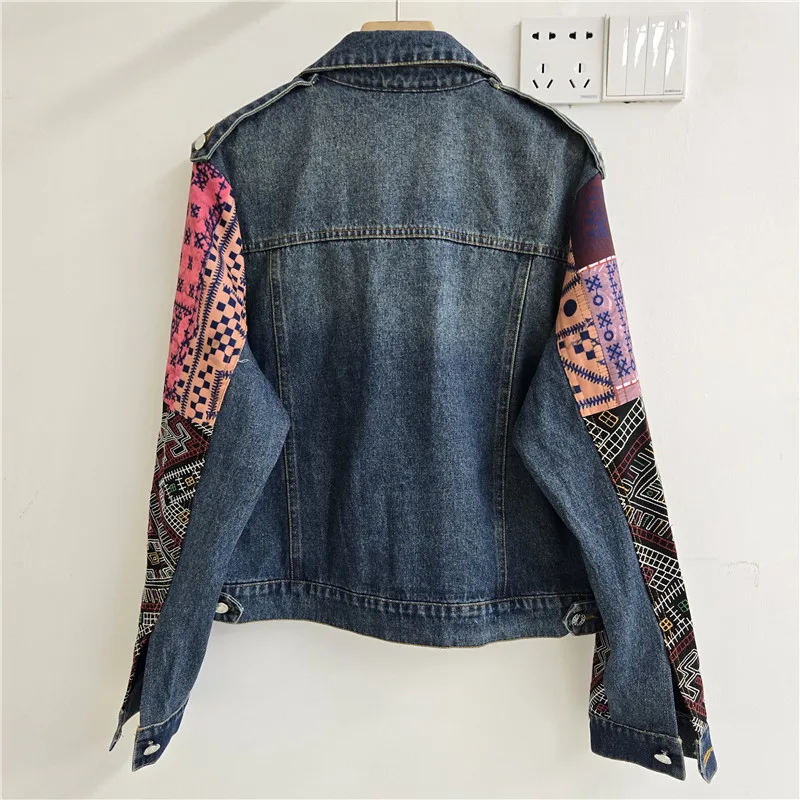 SuperAen Retro 2026 Autumn New Embroidery Jacquard Patchwork Contrasting Color Design Fashion High Street Women's Denim Coats