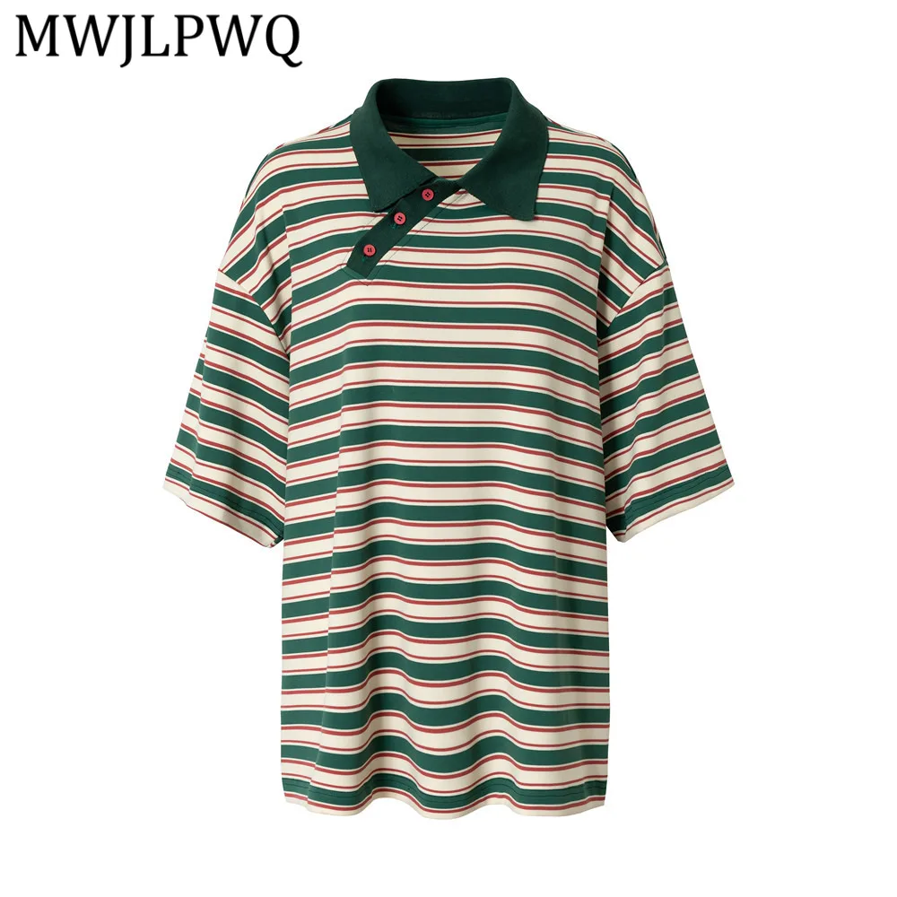

MWJLPWQ Летняя мужская рубашка в полоску с отложным воротником, свободного кроя, в американском уличном стиле, с пуговицами, модная, весенняя, повседневная, новинка 13645