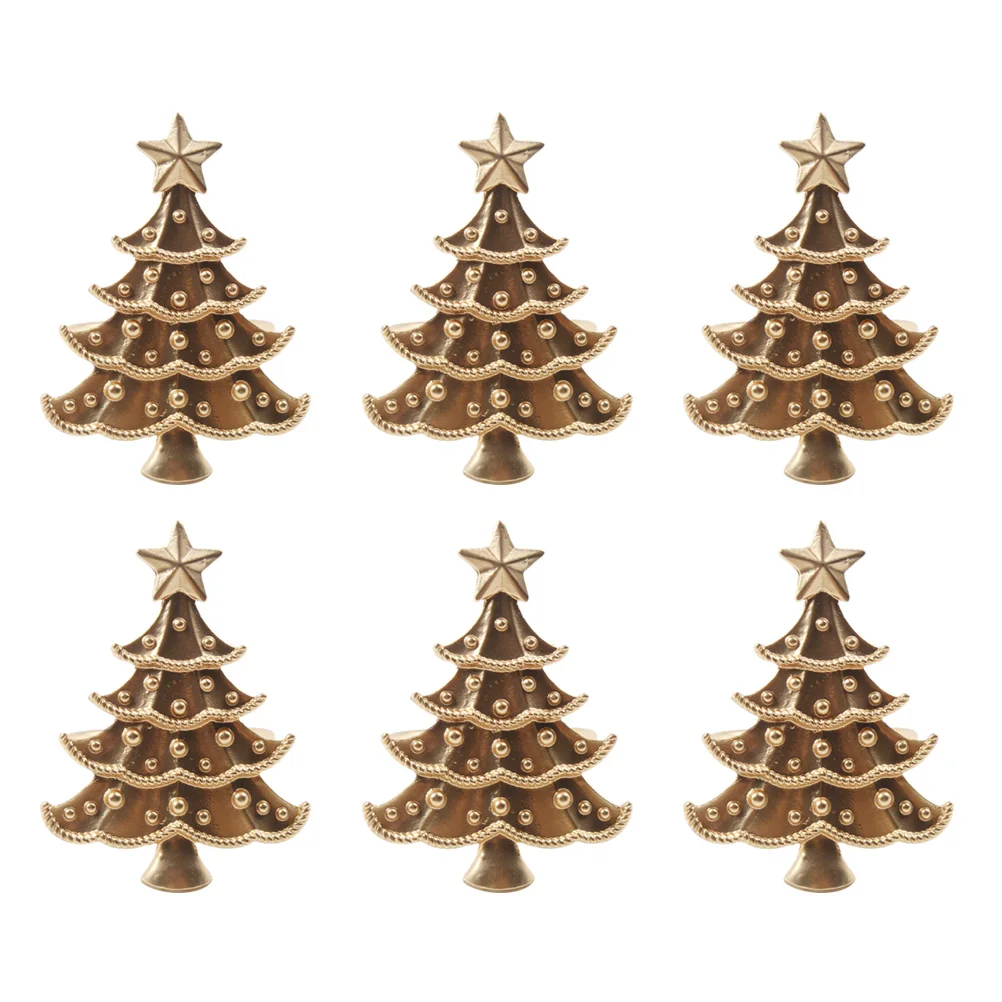 

6Pcs Christmas Tree Napkin Rings Golden Creative Buckle Banquet Decorations Holiday Dinner Table Supplies