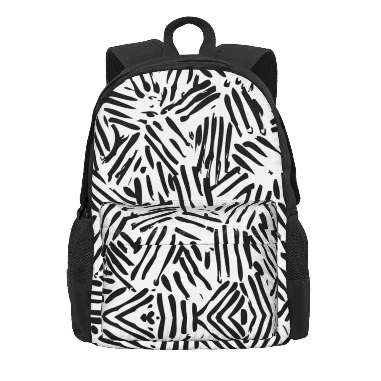 Abstract Black And White Stripe Hot Sale Schoolbag Backpack Fashion Bags Texture Modern Optical Grid Minimalist Bold Pattern