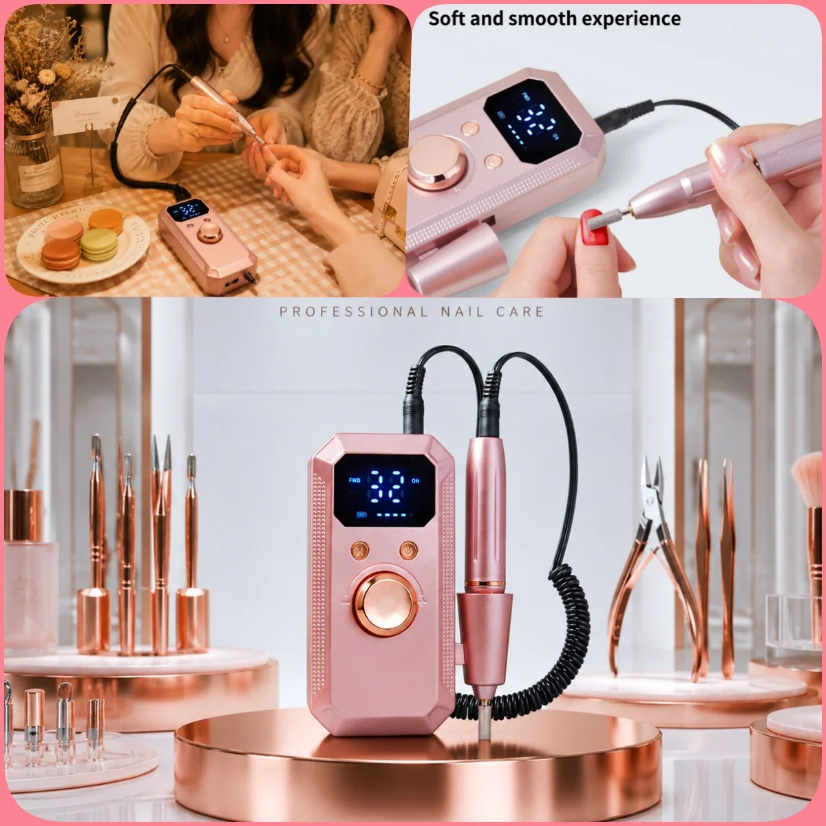 32-Speed Electric Nail Drill Machine with Digital Display & Reversible Rotation for Manicure/Pedicure, Professional Rose Gold Na