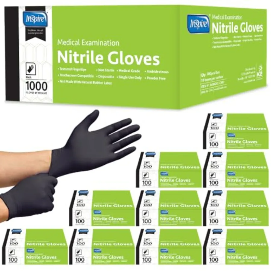 

Перчатки Inspire Black Nitrile Gloves THE ORIGINAL, черные, одноразовые, без латекса, 4.5, для приготовления пищи