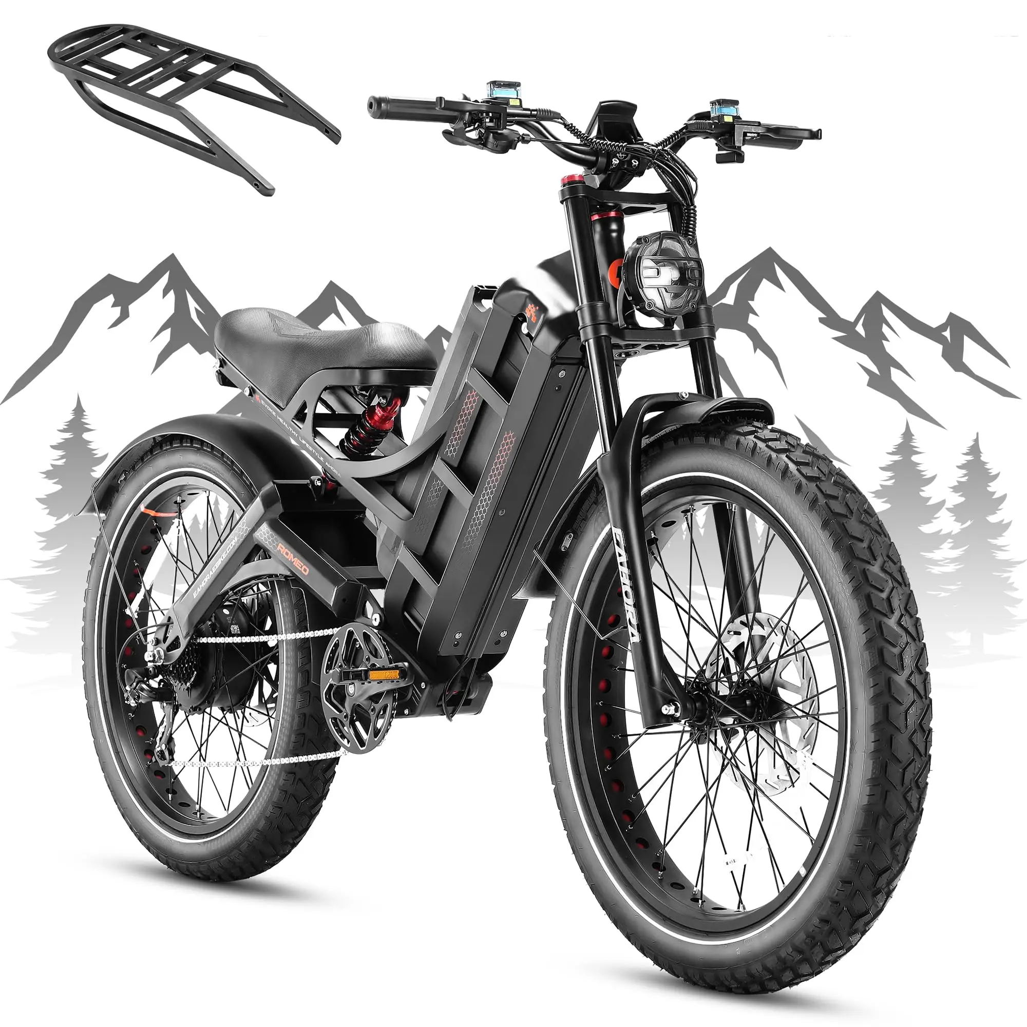 Romeo Pro/Romeo 2/Romeo Ultra 34-43Mph 1600-3000W Electric Bike for Adults 48-60V 60-70Ah 200Miles Long Range, 20*4.5/26* image 3