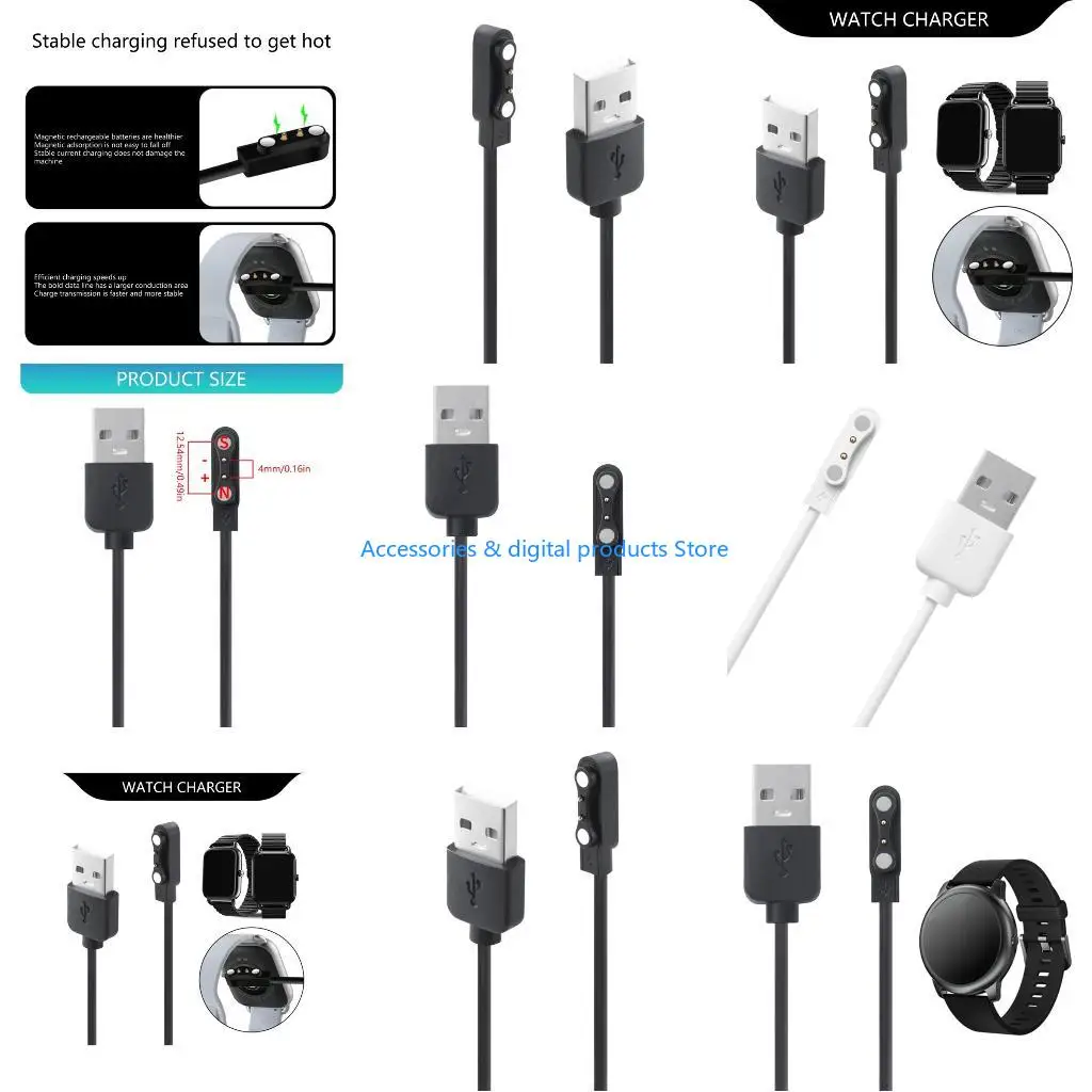 77JD 2pin 4.0mm Space Charging Adapter Cord Portable Cable Wire For RS4 LS12 Smartwatch Replacement
