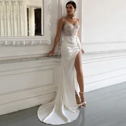Luxury Wedding Dress Mermaid Beaded Spaghetti Straps Illusion Trumpet Wedding Gowns for Women 2025 Bride Ivory Satin Bridal Gown