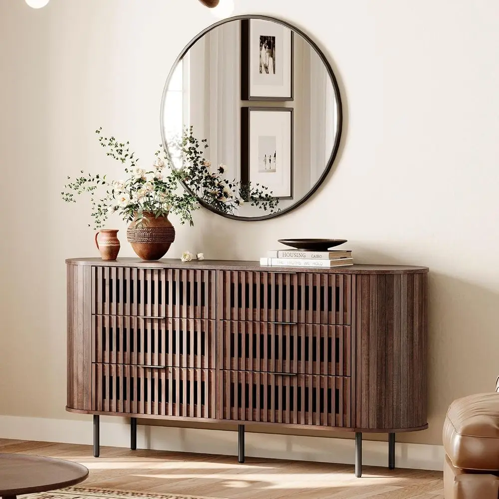 침실, 거실, 복도용 곡선형 디자인의 6단 월넛 수납장