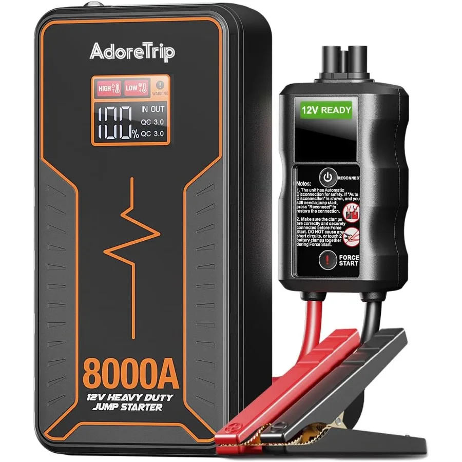 

Portable Car Jump Starter 8000A 960 Cold Cranking Amp 12V Auto Battery Booster with Smart Display Force Start Function Suitable