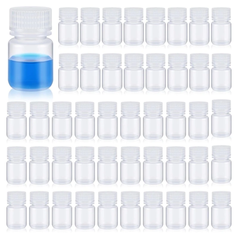 48Pcs 1 Oz Pill Bottle Sample Bottle Polypropylene Wide Mouth Reagent Bottle Plastic PP Sample Container With Cap