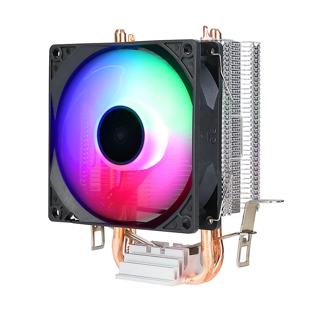 

Охладитель процессора RGB, радиатор, 2 тепловых трубки, 9 см, вентилятор охлаждения, гидравлические подшипники, цветной световой эффект, компьютерные аксессуары для INTEL AMD
