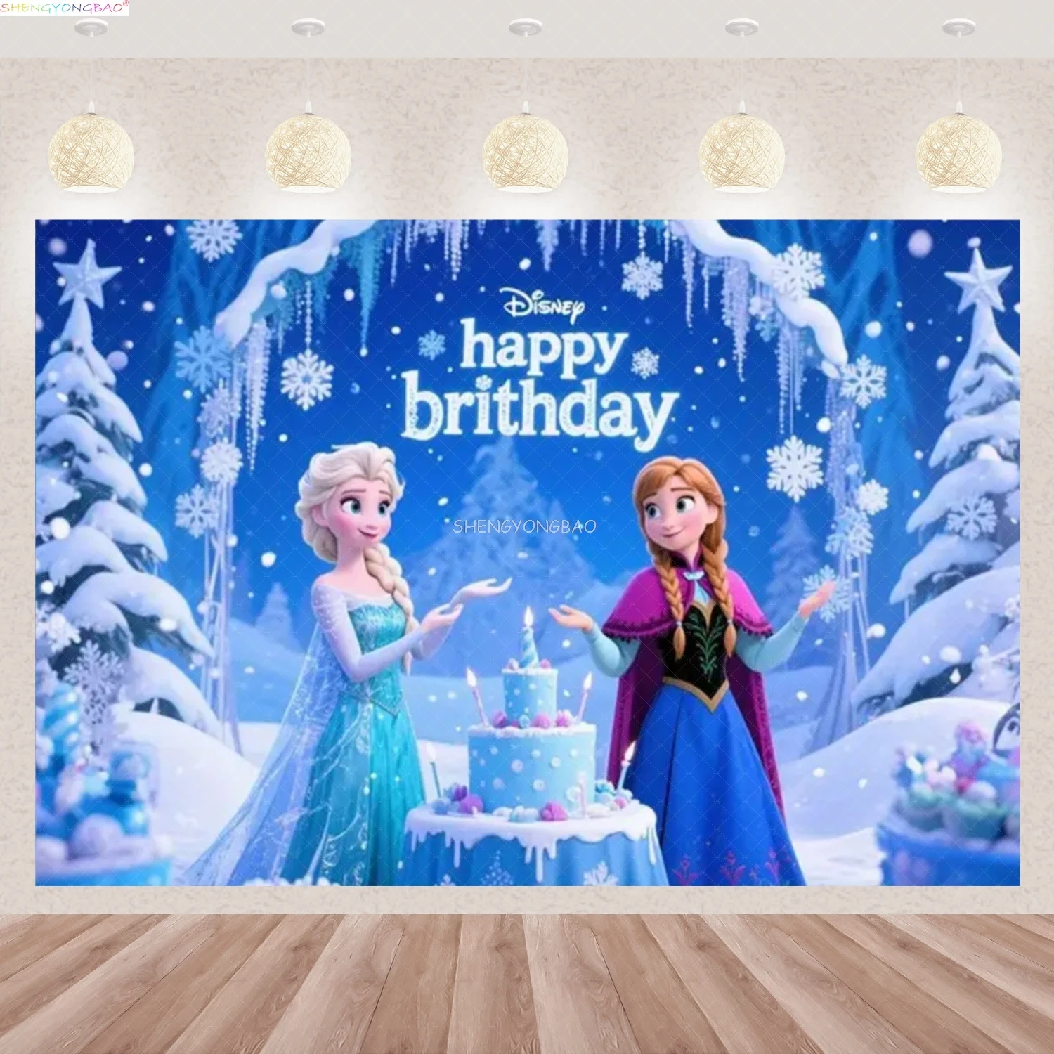 

Disney Anna Elsa Princess Background Happy Birthday Party Kids Girls Baby Shower Wonderland Photography Backdrops FZ-23