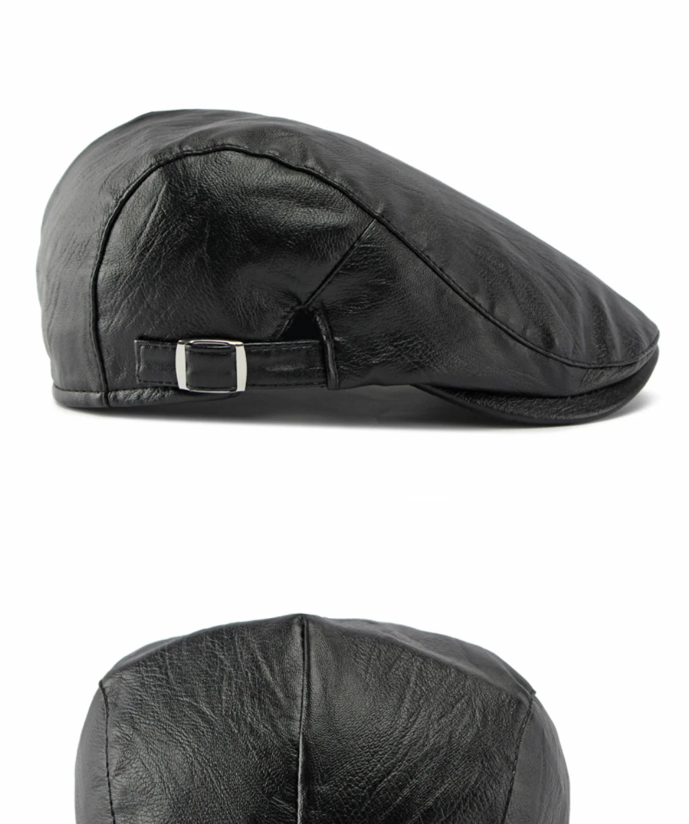 HT5127 Herbst-Winter PU-Leder Kappen für Herren und Damen, Künstler-Mütze, Unisex Ivy Flat Cap, Verstellbare Baskenmütze – Detail 11