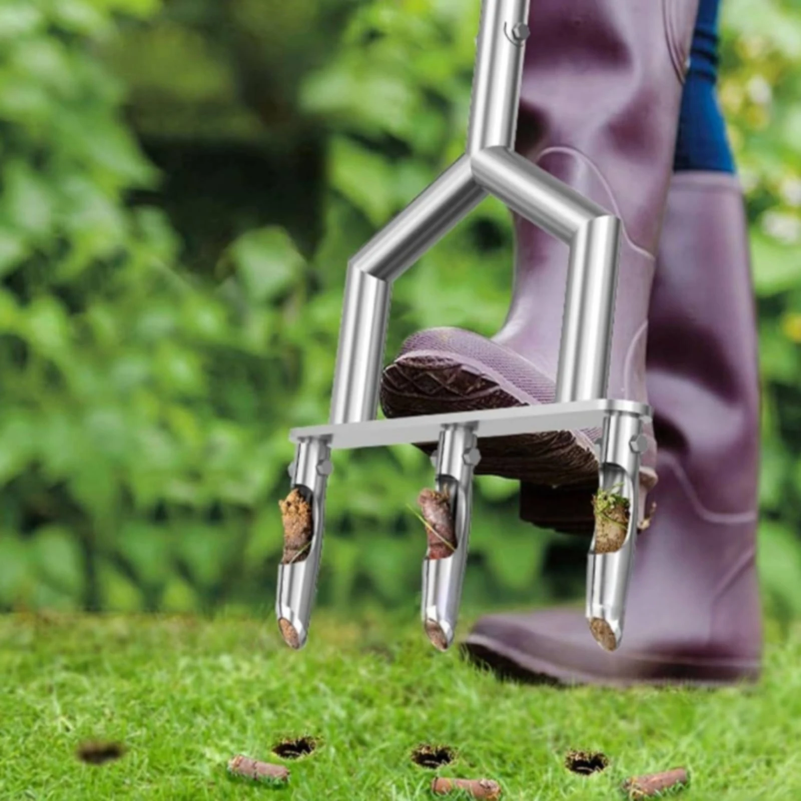 Aerator with 3 Hollow Tines Compacted Soil Manual Lawn Aerator Handheld Non-Slip for Homeowners, Garden Maintenance