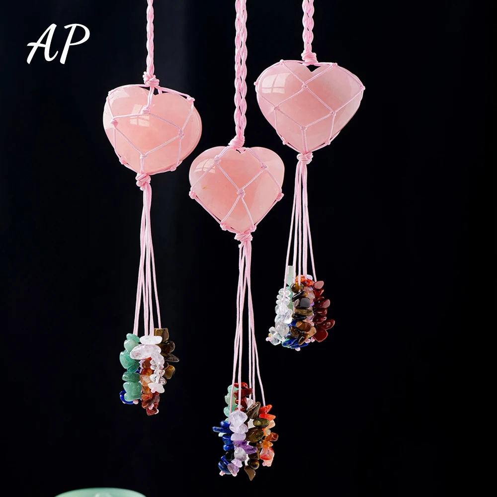 

1PC Natural Stone Rose Quartz Heart Shape Crystal Chips Hanging Ornament Healing Stone Pink Love Crystal Chakra Gravel Crafts