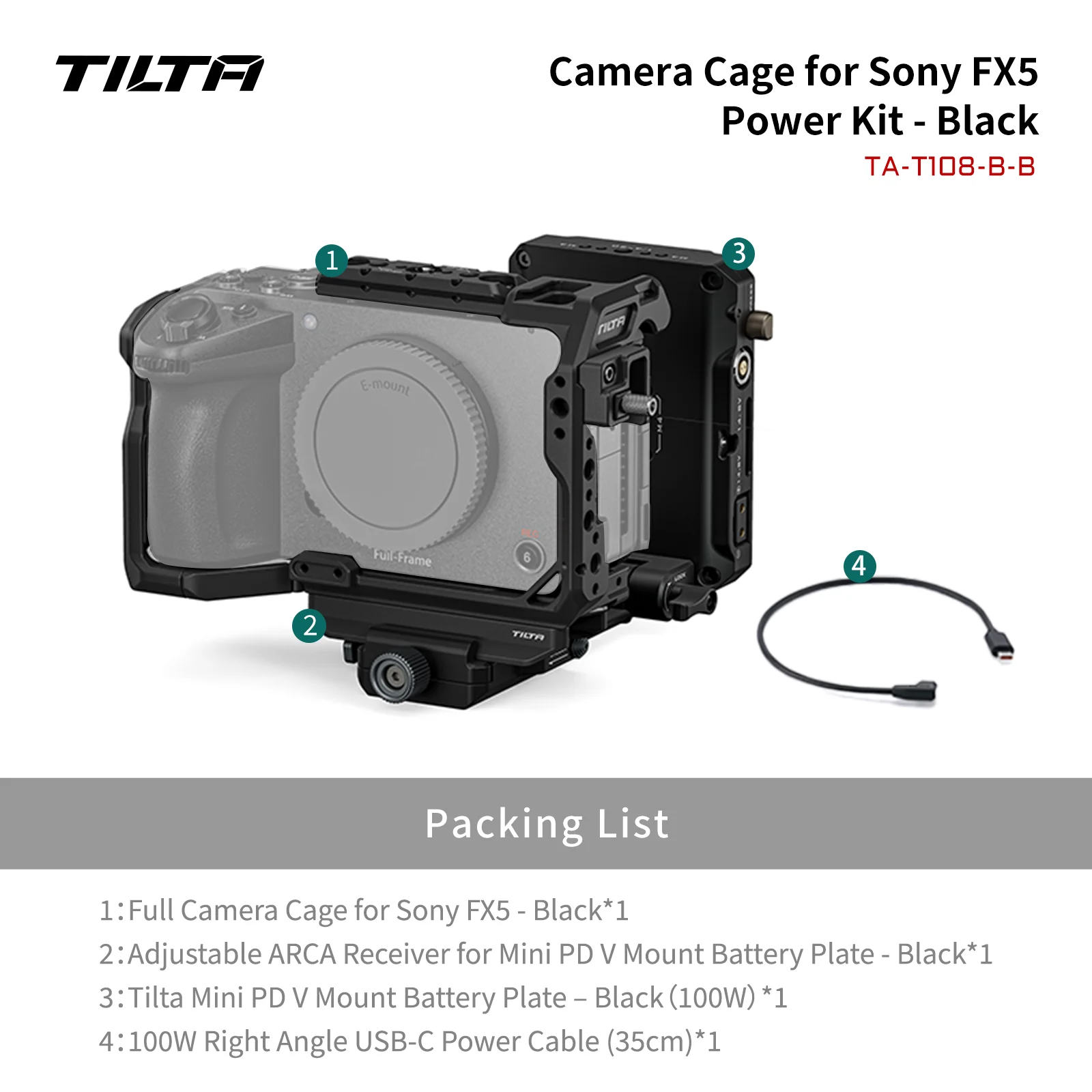 PRE-SALE TILTA voor Sony FX5 Full Camera Cage FX5 Camera Cage Pro Kit met Top Handle Xeno Side Handle PD V-Mount Batterijplaat