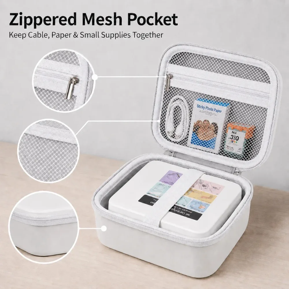Photo Printer Case for Nelko PP01/PP03, EVA Hard Shell Travel Storage Organizer Bag for Printer, Sticky Paper, Cable Only