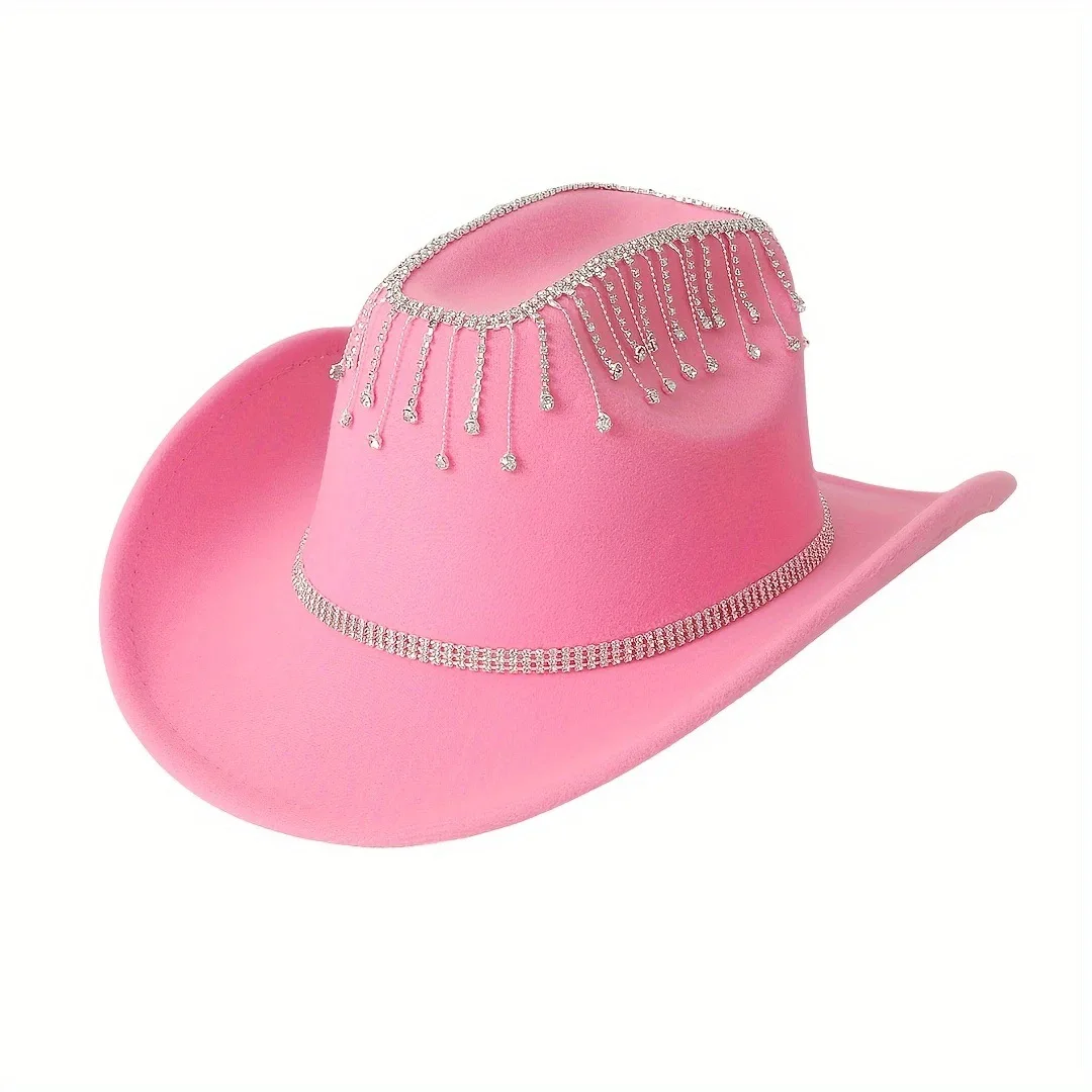 HongLuan Glitter Costume Cappello Adulto e Cappelli da Cowboy Strass per Donna, Cowboy Cosplay Accessori Femminili e Berretto da Cowgirl