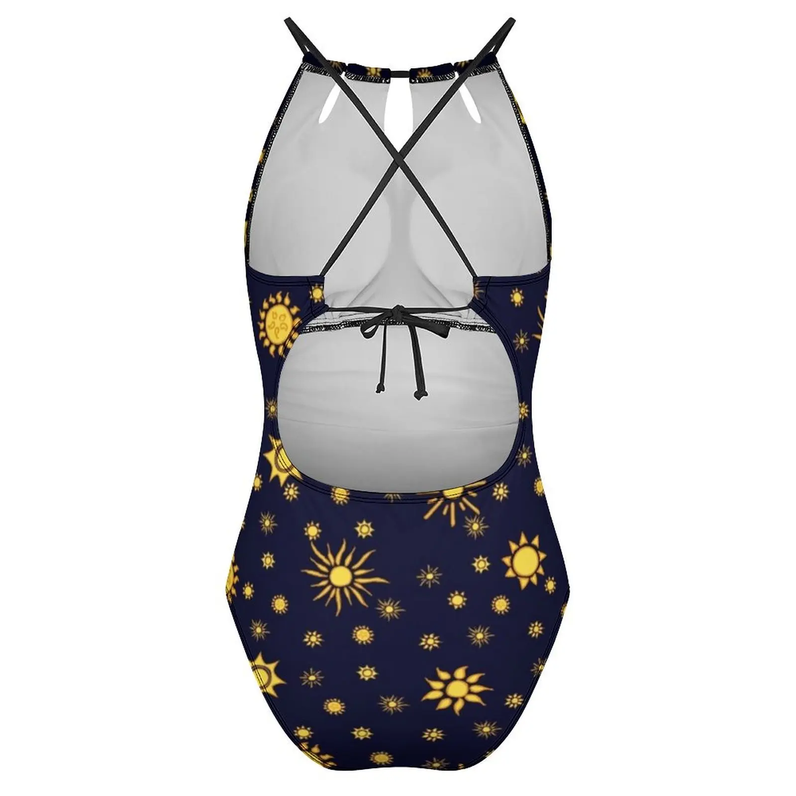 Gold Sun Print Swimsuit Sexy Sunshine Women Swimwear One Piece Vintage Bodysuit Holiday Swim Push Up Cut Out Monokini image 4