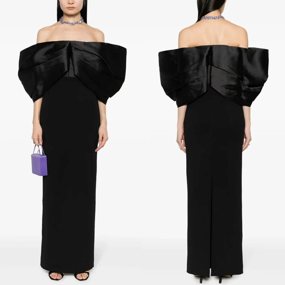 

Customized Formal Elegant Jersey Pleat Straight Off-the-shoulder Ankle Length Dresses Bespoke Occasion Dresses High Quality