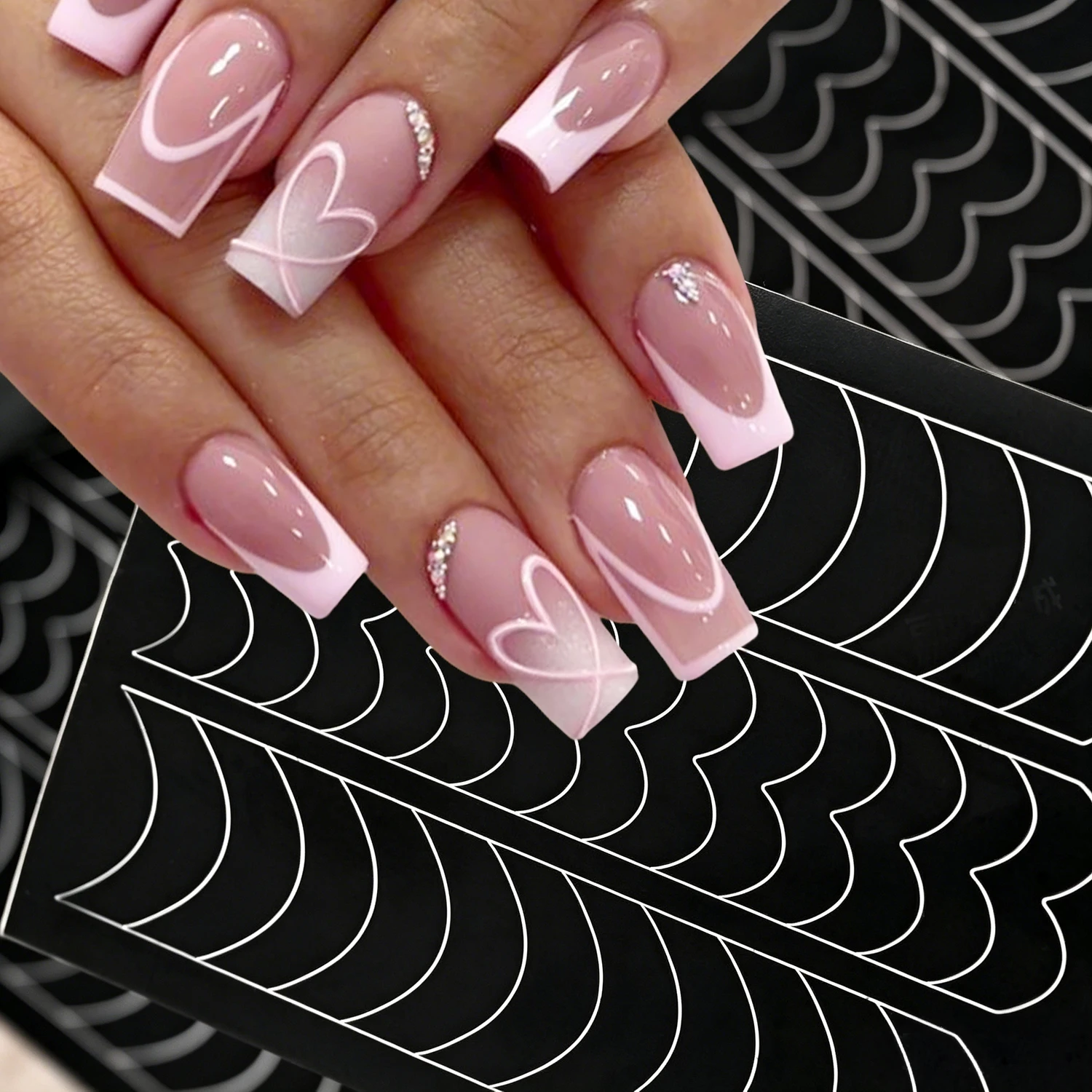 1Pcs French Lines Airbrush Stencil Nail Stickers Curved V-Shaped Fingertips Pattern Guides Decals French Manicure Auxiliary Tool