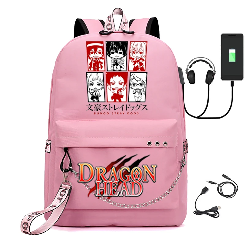 

Teen USB Charging Laptop Backpack Girls Student School Bag Bungo Stray Dogs Travel Bag