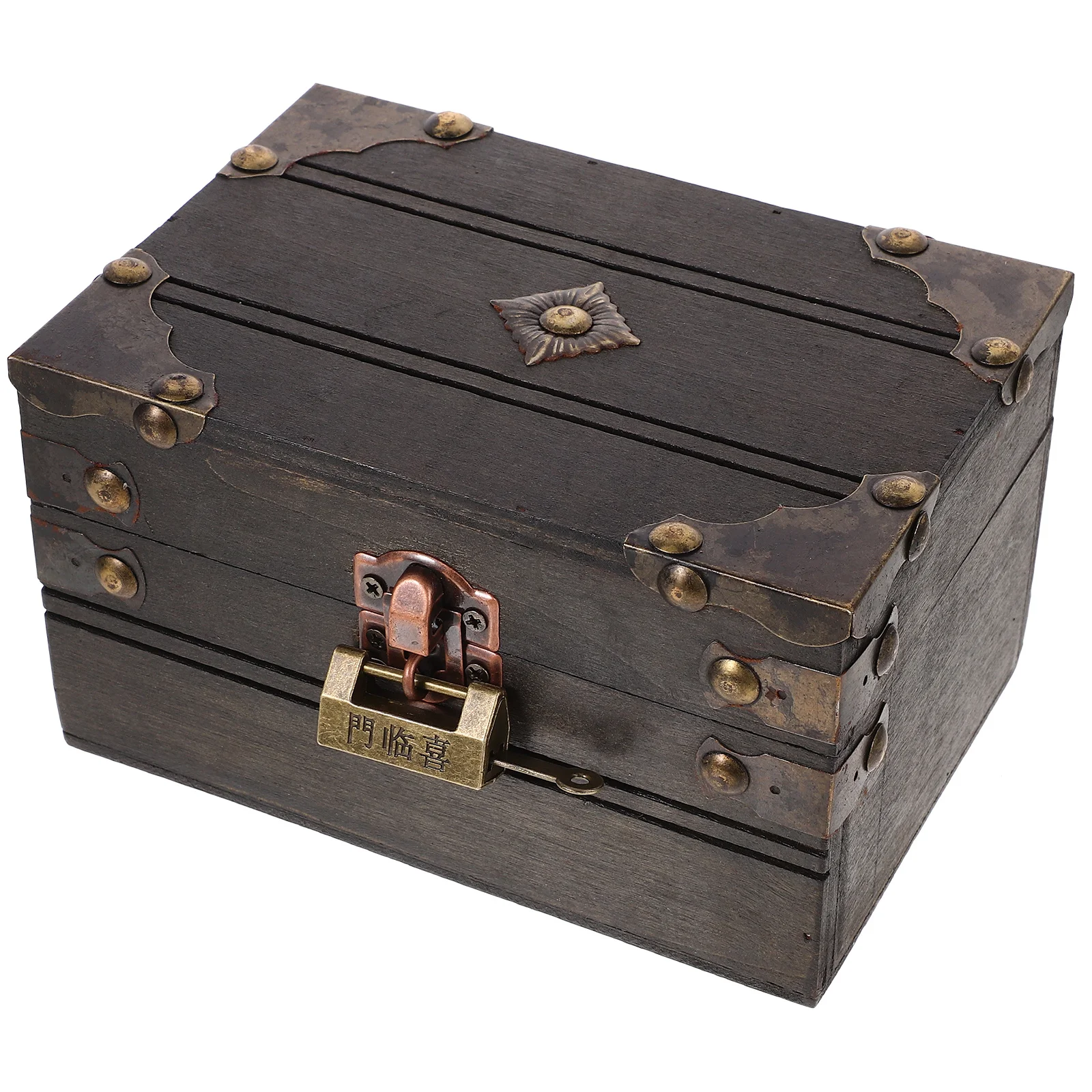Wooden Treasure Chest Lock Vintage Jewelry Storage Box Pirate Theme Party Kids Trinket Case Retro Money Bank Organizer