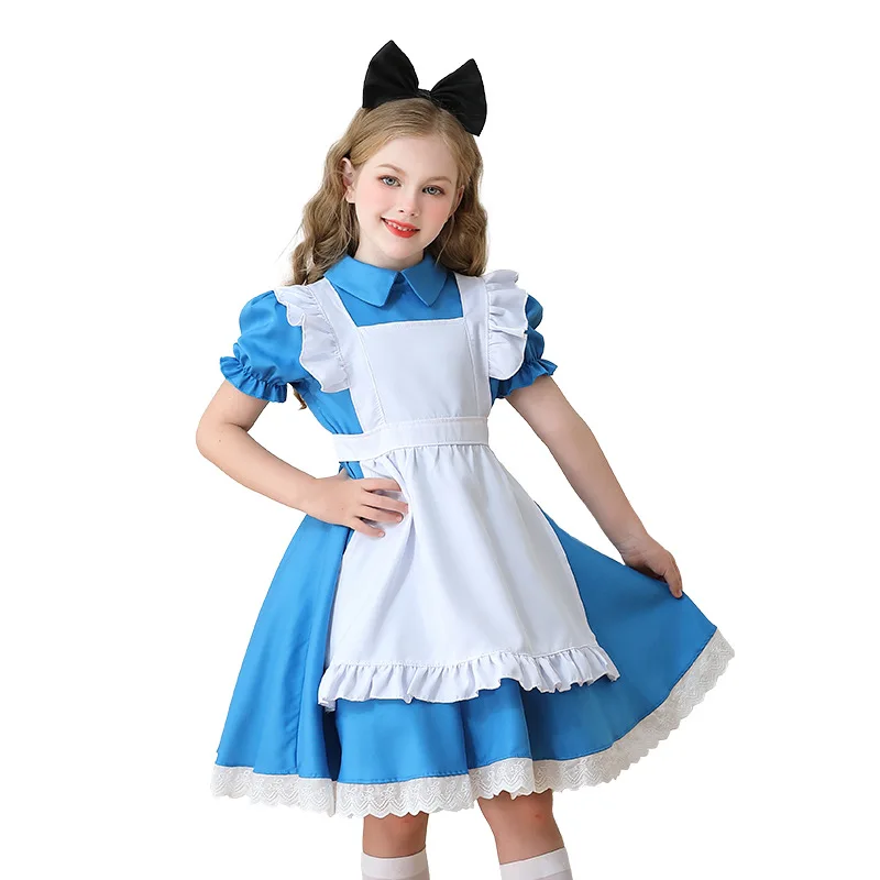 

Lolita Kawaii Kids Apron Dress Japanese Anime Blue Fancy Party Dress Alice Dream Sissy Maid Cosplay Costume