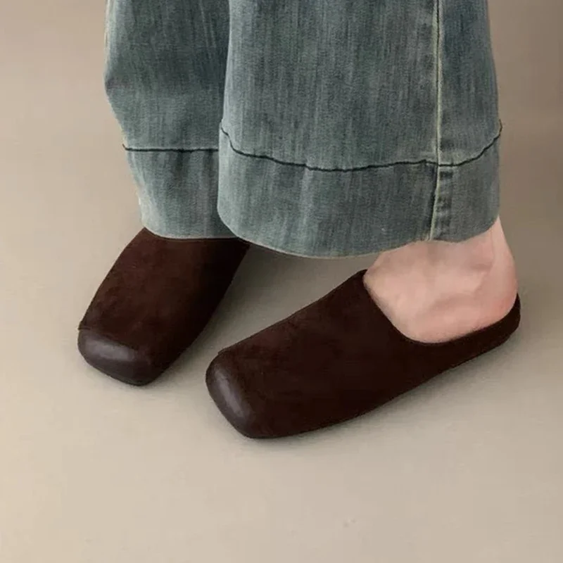 

Женские туфли-лодочки с квадратным носком, модные шлепанцы на плоской подошве, шлепанцы с открытой пяткой, осень 2021, модное домашнее комфортное платье Mujer Zapatos