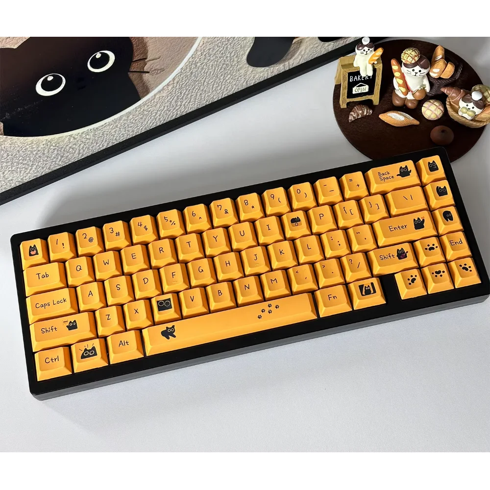 Little Black Cat Cherry Keycap PBT Personalized 126 Keys for 60/64/84/98/108 Gaming Mechanical Keyboard MX Switch
