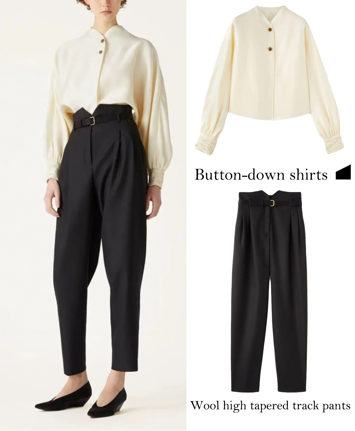 

FWRD Off White Lantern Sleeve Cropped Top Simple Round Neck With Delicate Buttons Cropped Business Shirt #FWRD0043