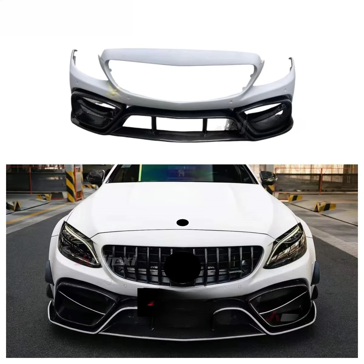 

Передний бампер IMP Style из полукарбона для Mercedes-Benz W205 C-класса C43 C63 2015-2021: идеальная установка, комплект обвеса для автомобиля