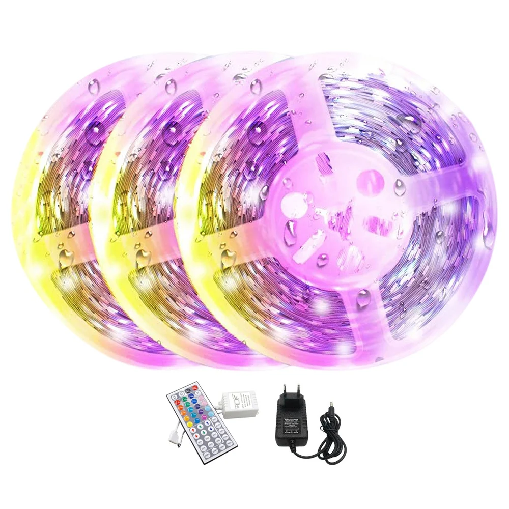 

15M LED Strips Lights Flexible Lights Multi Color Changing 3528 RGB with 44 Key Remote for Bedroom Decorate EU Plug